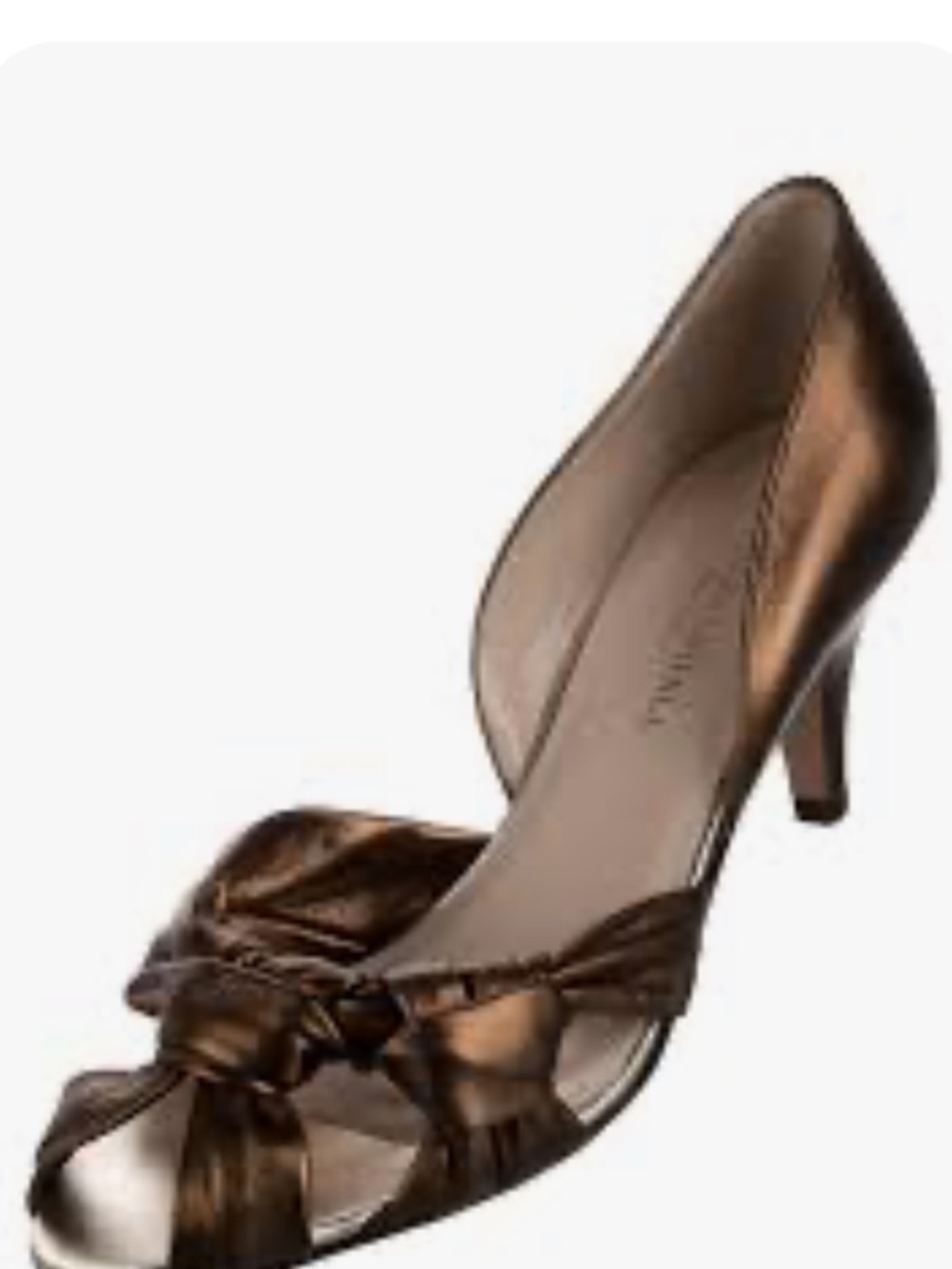 Metallic Bronze Peep-Toe Bow Pumps - Women's Dress Heels